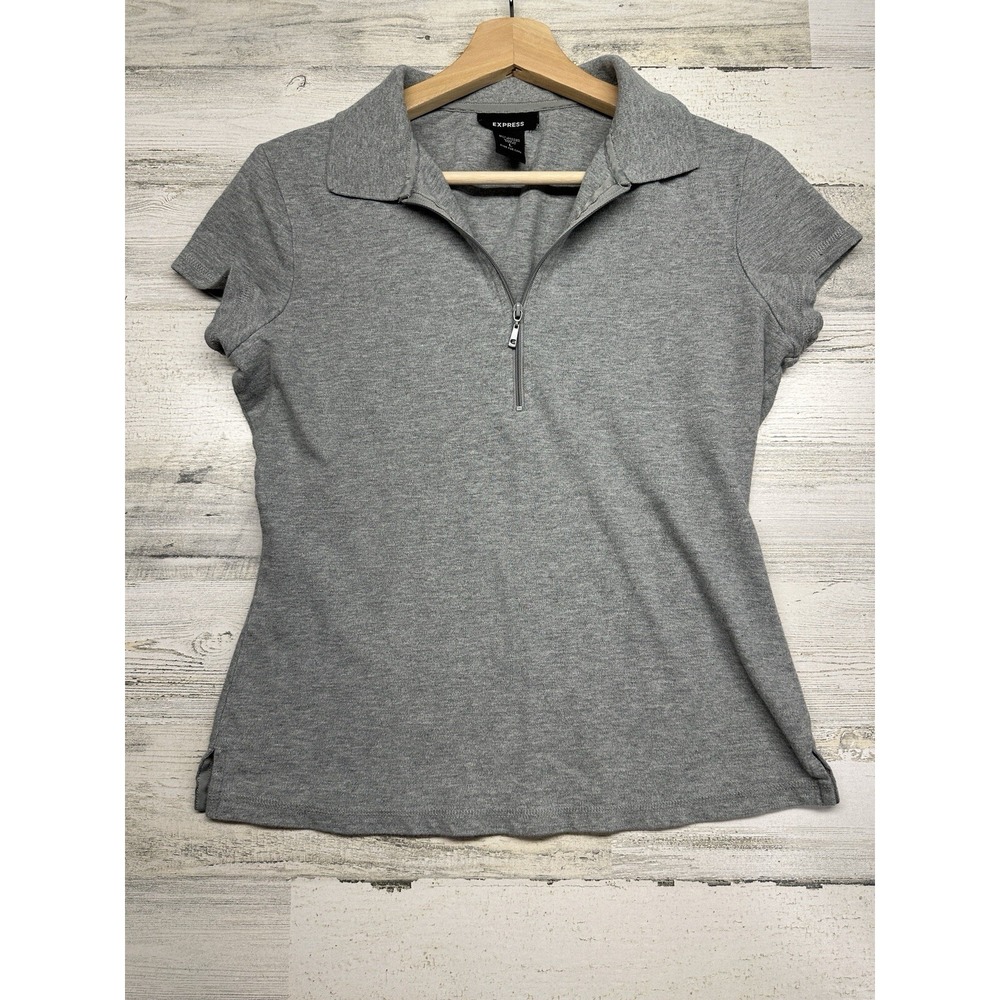 Vintage‎ Express Polo Woman Large Gray Short Sleeve Y2K Preppy 90s Top Clueless